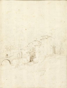 Molino de agua con figuras en un puente arqueado de Fra Bartolommeo