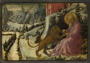 San Jerónimo y el León, Panel Predela del Retablo de Santa Trinità de Pistoia, 1455-1460 de Fra Filippo Lippi