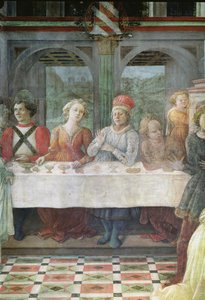 La fiesta de Herodes, detalle de figuras en la mesa central (detalle) de Fra Filippo Lippi