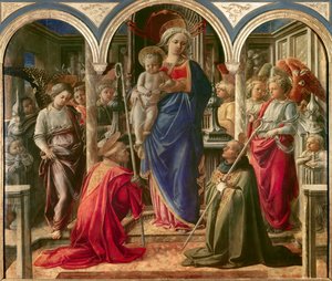 La Virgen y el Niño rodeados de ángeles, San Frediano y San Agustín, conocido como Pala Barbadori, retablo de Filippo Lippi (1437-1438) de Fra Filippo Lippi