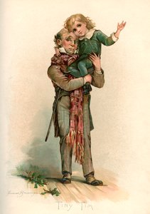 Bob Cratchit llevando a Tiny Tim