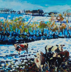 Vacas en la nieve, 2024 (acrílico sobre lienzo)