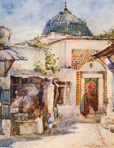 La tienda de buñuelos, Túnez (litografía en color) de Frances Nesbitt