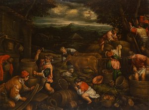 Cosecha de otoño (recolección de uvas), 1585-90 (detalle)