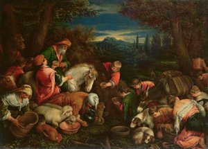 Jacob y Labán en el pozo, 1590 de Francesco Bassano