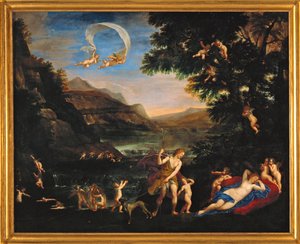 Adonis conduit pres de Venus par les Amours - los dioses del amor conducen a Adonis hacia Venus ... de Francesco Albani