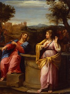 Cristo y la mujer de Samaria en el pozo (aceite) de Francesco Albani