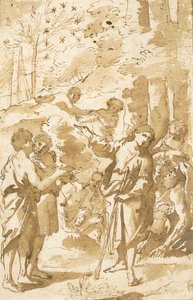 José contando su sueño a su padre y hermanos y señalando once estrellas en el cielo de Francesco Albani