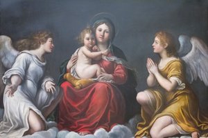 Virgen con el Niño y ángeles (óleo sobre pizarra) de Francesco Albani