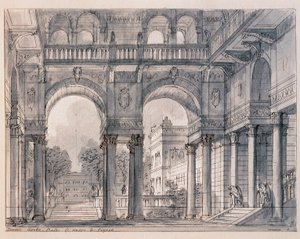 Escenografía para la segunda escena de Las bodas de Fígaro (Le nozze di Figaro) de Wolfgang Amadeus Mozart (1756-1791) dirigida por el escenógrafo Francesco Bagnara (1784-1866) 1820-1839, Venecia, Museo Correr