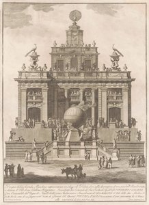 La segunda máquina para la Chinea de 1785: Un palacio de placer con un globo aerostático de Francesco Barbazza, after Giuseppe Palazzi