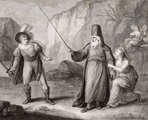 Próspero desarmando a Fernando. Shakespeare. La Tempestad (grabado) de Francesco Bartolozzi