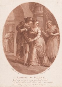 Romeo y Julieta en el baile de máscaras, Shakespeare, Romeo y Julieta, Acto 1, Escena 5 de Francesco Bartolozzi