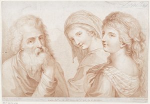 Dos mujeres jóvenes y un anciano. Ciprianis principios de dibujo (título de la serie) Ciprianis rudimentos de dibujo (título de la serie) de Francesco Bartolozzi