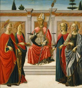 San Nicolás y Santa Catalina, Santa Lucía, Santa Margarita y Santa Apolonia. de Francesco Botticini