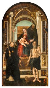 Transepto Norte, Altar de San Nicolás, Madonna entronizada y Niño Santa Ana Santos Nicolás de Tolentino y Jerónimo, Francesco Casella 1510 de Francesco Casella