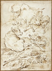 Ganado junto a la rueda del carro de Francesco Castiglione