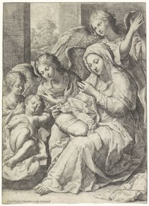 María y el niño Cristo durmiente rodeados de ángeles de Francesco Cozza