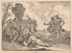 Un sátiro con un bastón y otras siete figuras de Francesco Fontebasso