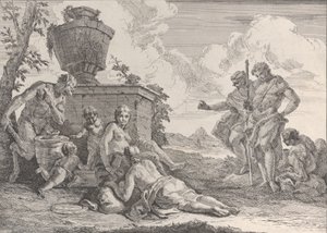 Sátiro con garrote y siete figuras, de Bacchanals and Histories de Francesco Fontebasso
