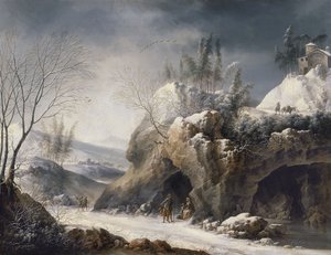 Paisaje invernal con una familia paseante
