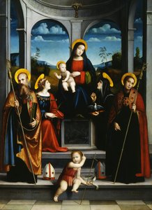 Virgen y Niño con los santos Benito, Justina, Plácido y Escolástica, ca 1515