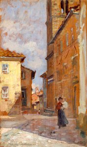 En la calle de Volterra, de Francesco Gioli (1846-1922), óleo sobre tabla, 38x23 cm