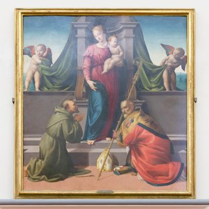 Virgen con el Niño, San Francisco y Zenobio de Francesco Granacci
