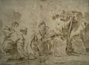 Adoración de los pastores (anverso); Tres bocetos: Edificios junto al canal con barcas, Paisaje con buldings en la ladera, Edificios con pórtico (verso) de Francesco Guardi