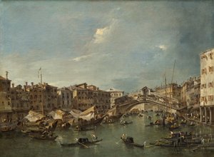 Gran Canal con el Puente de Rialto, Venecia, probablemente c. 1780 de Francesco Guardi