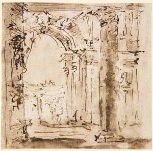Par de Dibujos: Boceto del Laberinto de la Villa Pisani y Piazza San Marco con el Palacio Ducal de Francesco Guardi