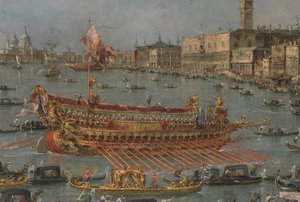 Festival del Bucintoro de Venecia. El Bacino di S. Marco con el Bucintoro, la barcaza estatal del Dogo, en el Día de la Ascensión (detalle), 1780-93