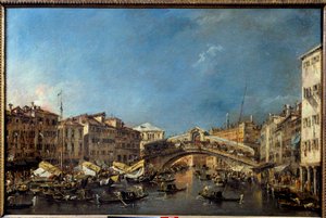 El Puente de Rialto en Venecia en el siglo XVIII. Pintura de Francesco Guardi (1712-1793) siglo XVIII Dim. 0,62x0,93 m Toulouse, Museo de los Agustinos