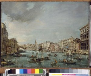 Vista del Gran Canal hacia Rialto con Palazzo Grimani y Palazzo Manin de Francesco Guardi