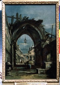 ""Vista de Venecia"" Ruina en primer plano. Pintura de Francesco Guardi (1712-1793) hacia 1770 Museo Pushkin de Francesco Guardi