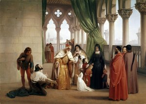 Los dos Foscari: Francesco Foscari, Dogo de Venecia desterrando a su hijo Jacopo acusado de correspondencia traicionera mientras estaba en el exilio de Francesco Hayez
