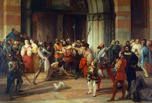 Ventura Fenaroli arrestado en la Iglesia del Carmine en Brescia por los franceses, por Francesco Hayez de Francesco Hayez