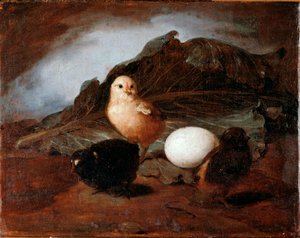 Pollitos. Pintura de Francesco Inganni (1793-1873) 1862. Genes, Galleria d