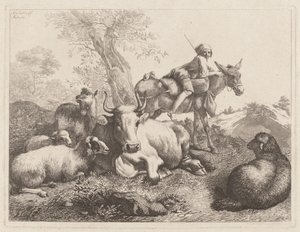 Niño en un burro vigilando un grupo de animales, 1763 de Francesco Londonio