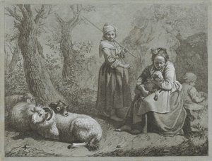 Tres pastoras con ovejas Escenas de pastores (título de la serie) de Francesco Londonio