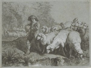 Pastor con rebaño de ovejas y cabras Escenas de pastores (título de la serie) de Francesco Londonio