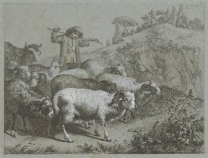 Pastor con carneros, cabras y vacas Escenas de pastores (título de la serie) de Francesco Londonio