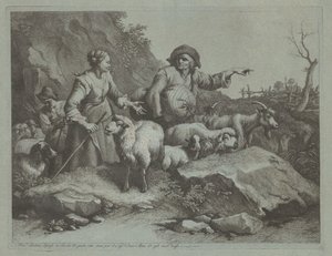 Campesino con un saco y dos pastoras de Francesco Londonio