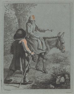 Mujer campesina sentada en un burro y un hombre campesino de Francesco Londonio