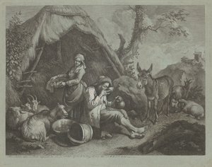 Anciano y Anciana Sentados con una Cesta de Huevos de Francesco Londonio