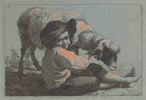 Niño Campesino Sentado Sosteniendo una Oveja de Francesco Londonio