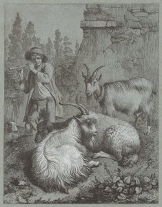 Pastor Tocando una Flauta con Cabras