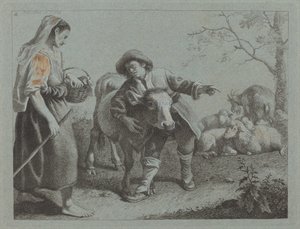 Pastor señalando la dirección a una pastora, 1762 de Francesco Londonio