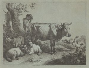 Vaca de Pie y un Pastor con Rebaño de Francesco Londonio