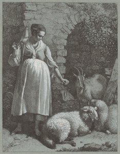 Mujer Hilando Hilo junto a un Arco
